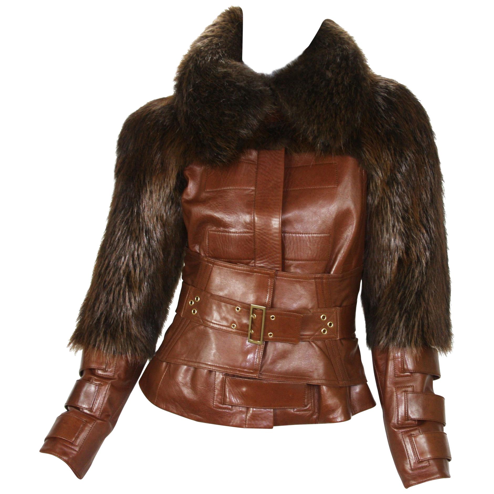 Gucci by Tom Ford F/W 2003 ミリタリージャケット GUCCI BY TOM FORD LEATHER & FOX FUR JACKET 2003