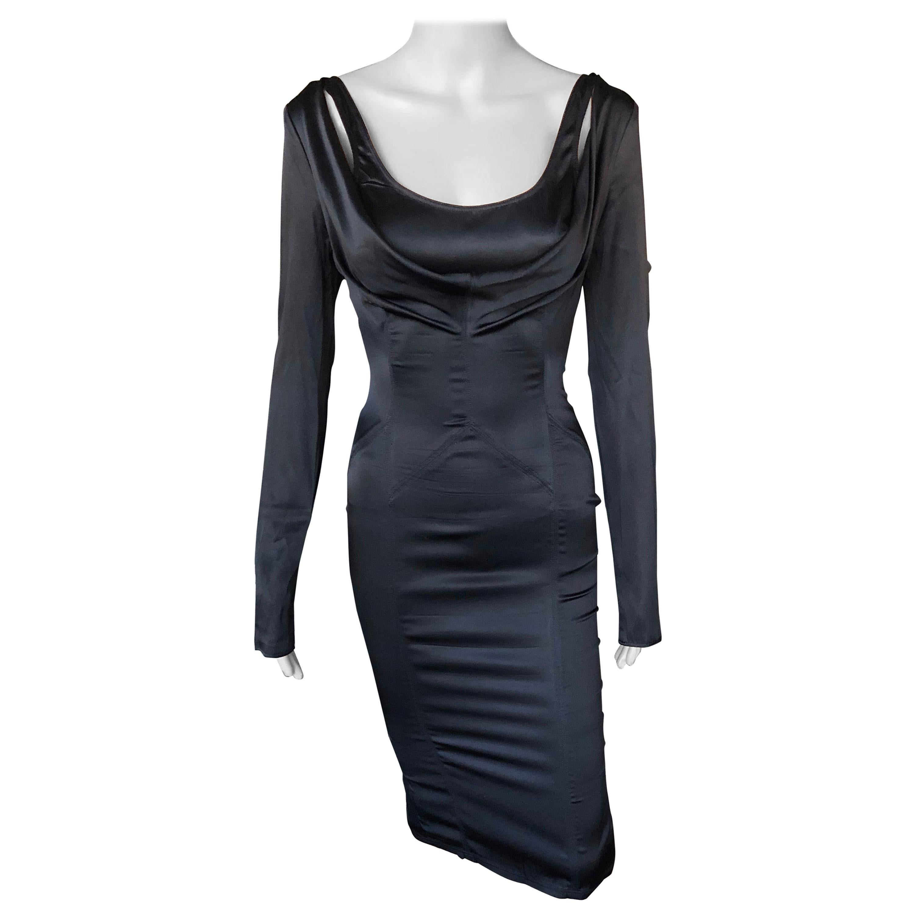Tom Ford for Gucci F/W 2003 Cold Shoulder Silk Black Dress For Sale