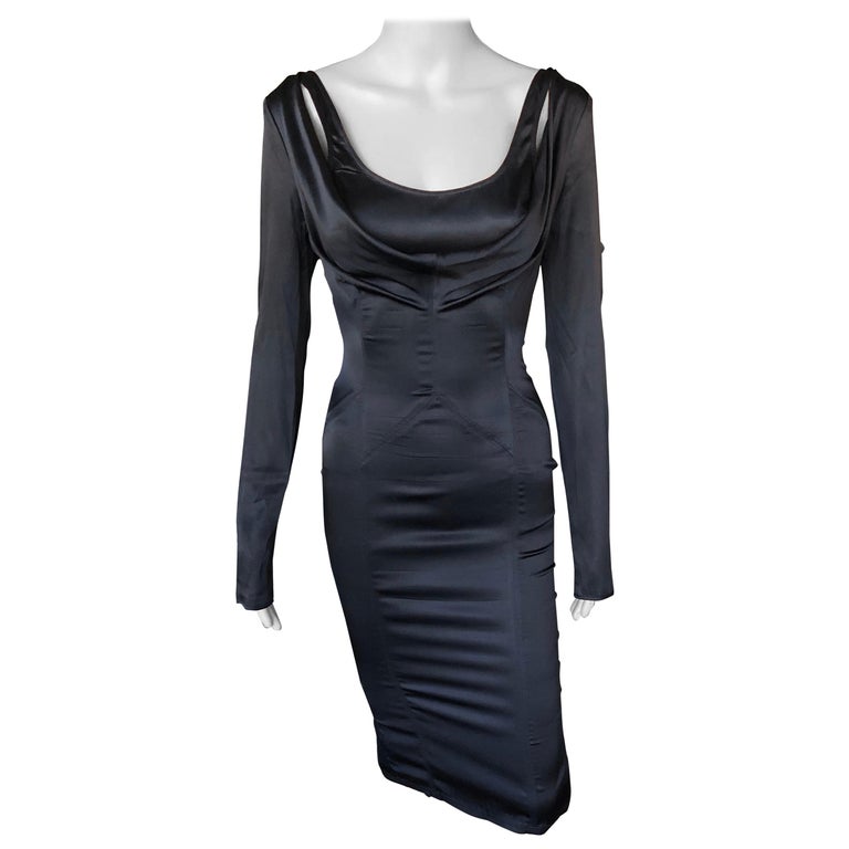 Tom Ford for Gucci F/W 2003 Cold Shoulder Silk Black Dress For Sale at ...