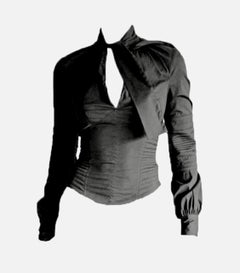 Tom Ford for Gucci F/W 2003 Corseted Plunging Tie Up Black Shirt Blouse Top
