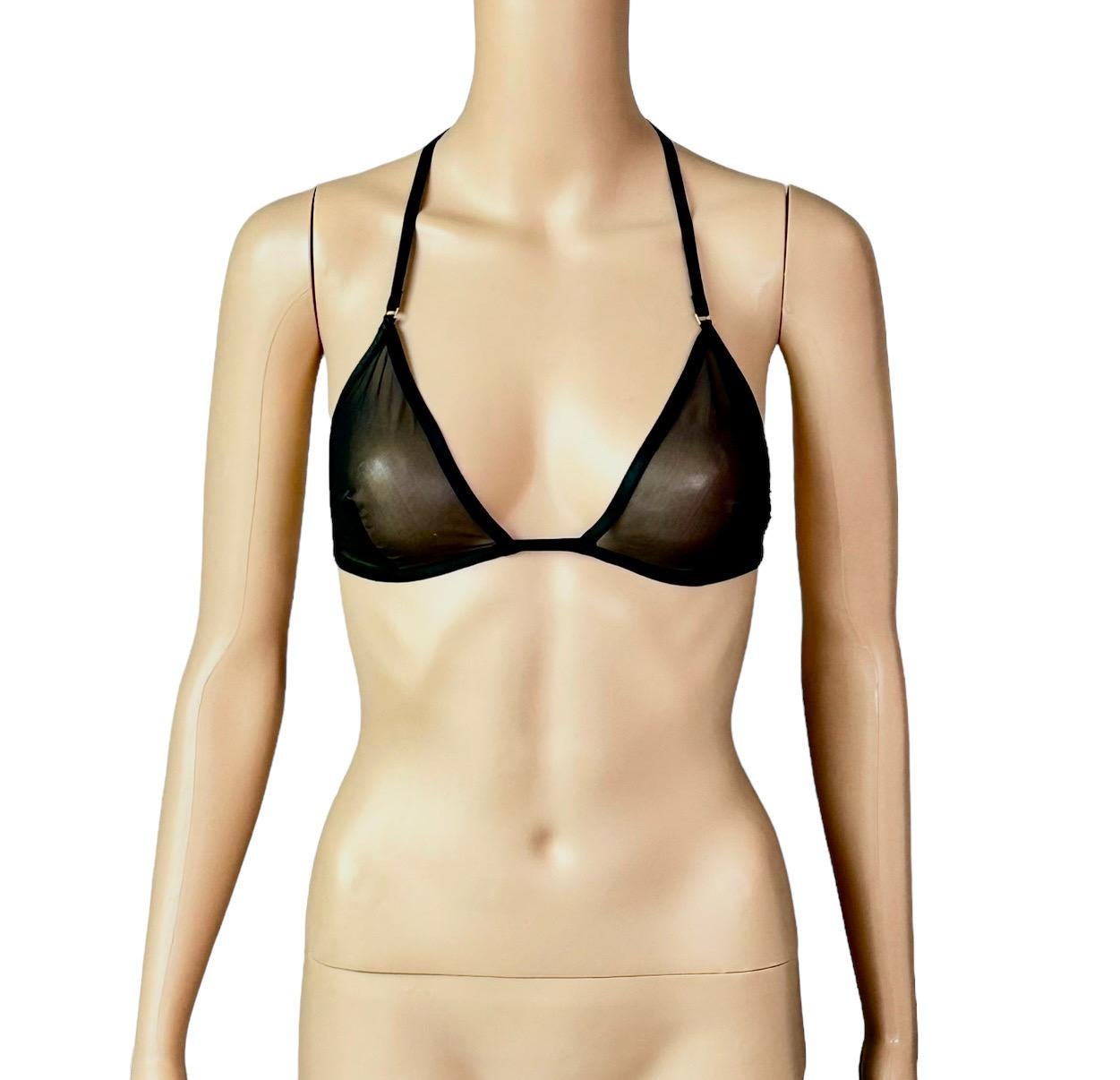 Tom Ford for Gucci F/W 2003 Gold Logo Bondage Sheer Black Lingerie Bra 9