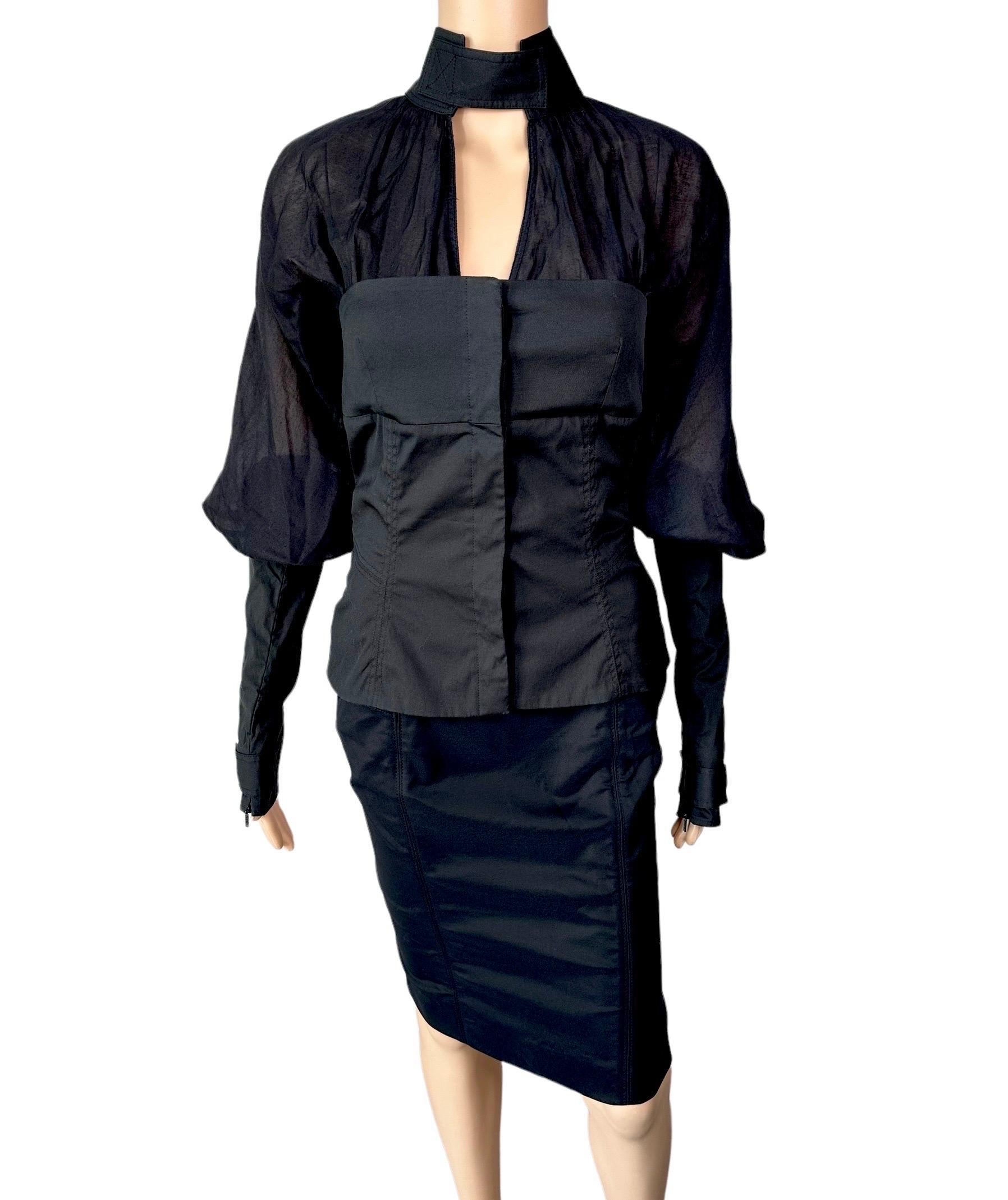 Tom Ford for Gucci F/W 2003 Jacket Top & Skirt Suit Black 2 Piece Set Ensemble In Good Condition For Sale In Naples, FL