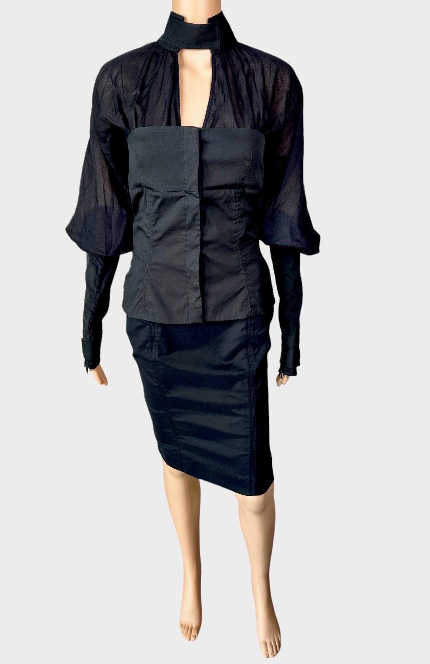 Women's or Men's Tom Ford for Gucci F/W 2003 Jacket Top & Skirt Suit Black 2 Piece Set Ensemble For Sale