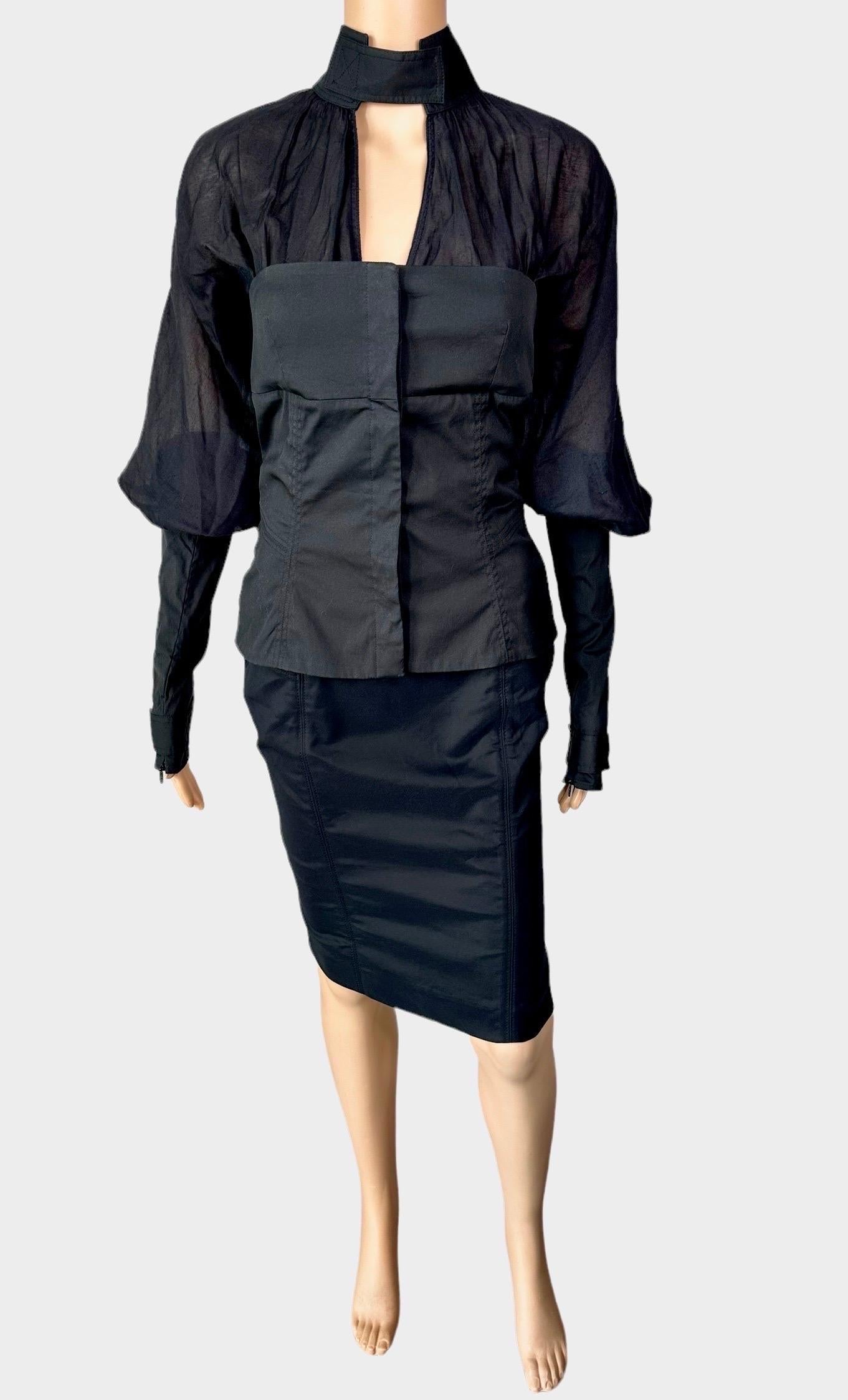 Tom Ford for Gucci F/W 2003 Jacket Top & Skirt Suit Black 2 Piece Set Ensemble For Sale 2