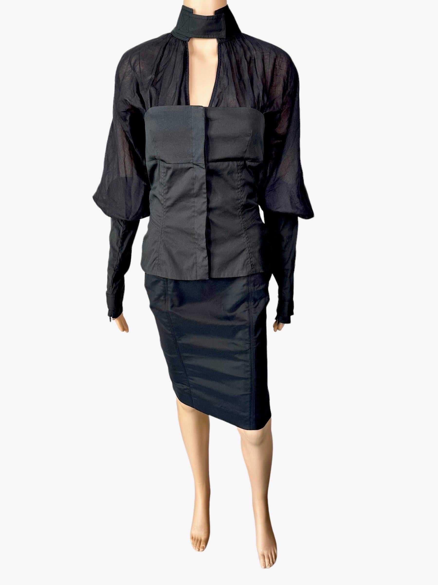 Tom Ford for Gucci F/W 2003 Jacket Top & Skirt Suit Black 2 Piece Set Ensemble For Sale 4