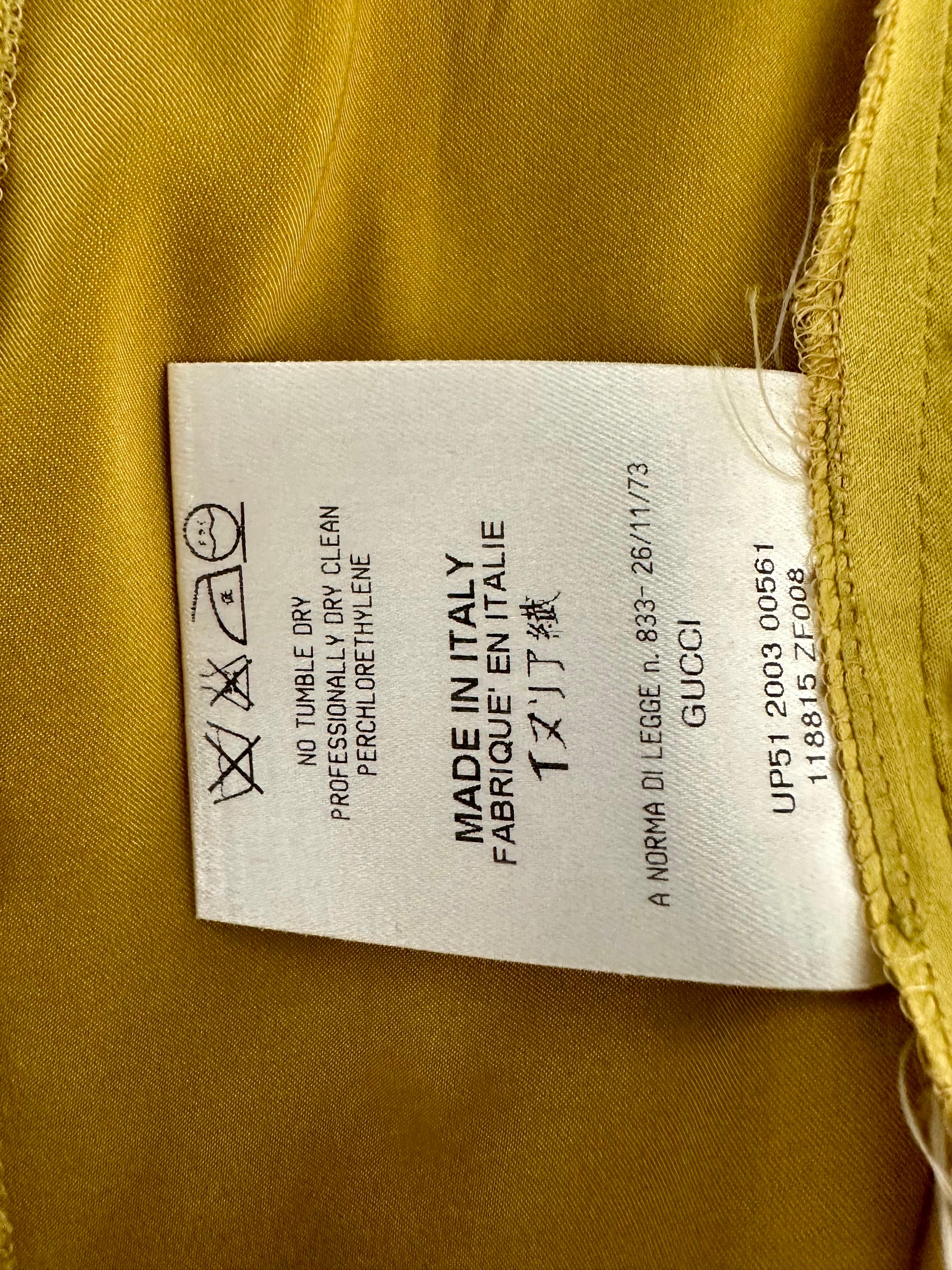 Tom Ford for Gucci F/W 2003 Runway Bodycon Silk Mustard Yellow Midi Dress For Sale 10