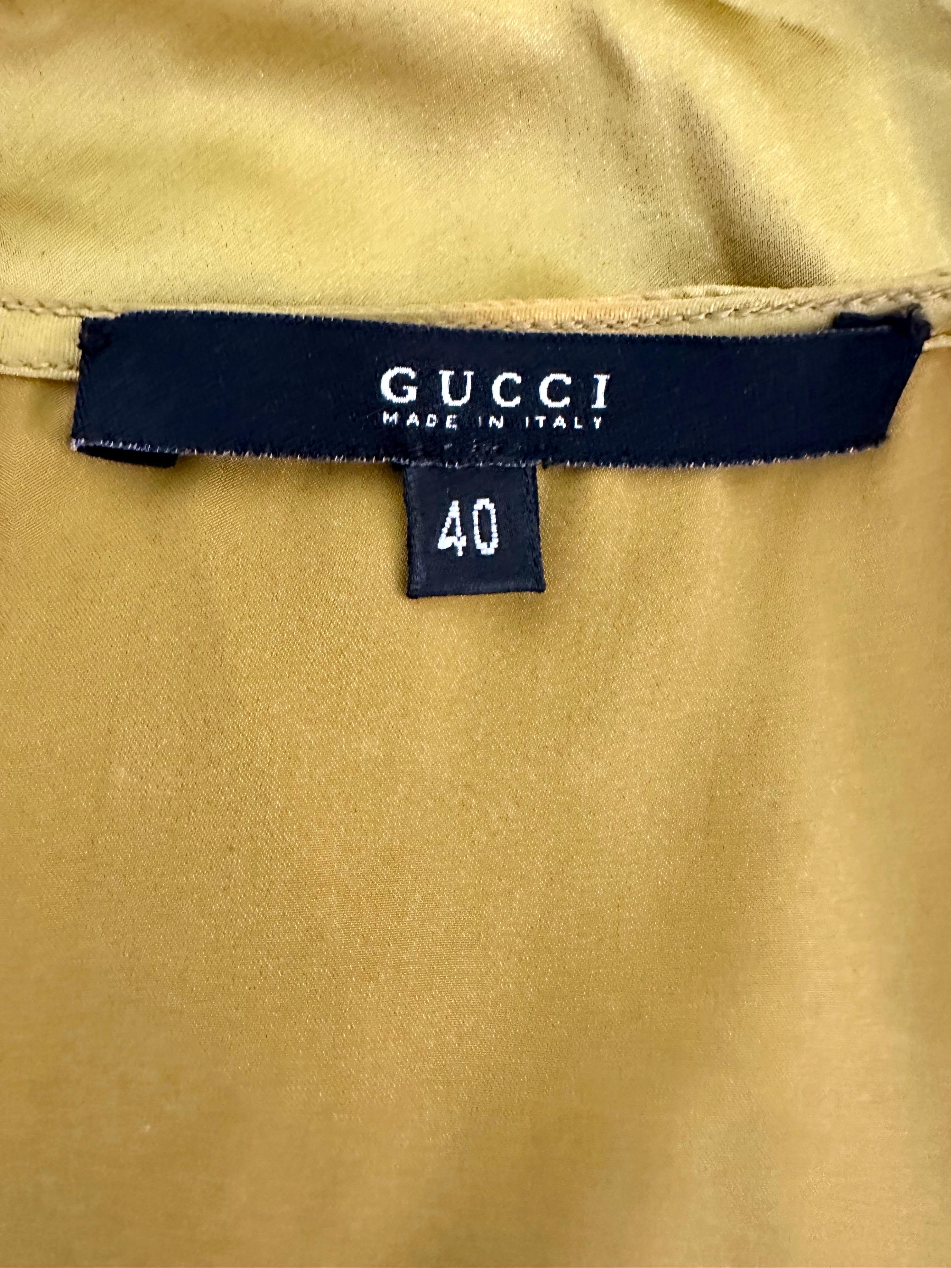 Tom Ford for Gucci F/W 2003 Runway Bodycon Silk Mustard Yellow Midi Dress For Sale 11