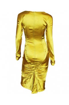 Tom Ford for Gucci F/W 2003 Runway Bodycon Silk Mustard Yellow Midi Dress