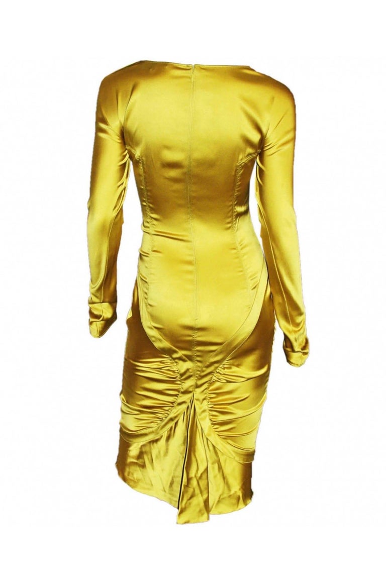 Tom Ford for Gucci F/W 2003 Runway Bodycon Silk Mustard Yellow Midi ...