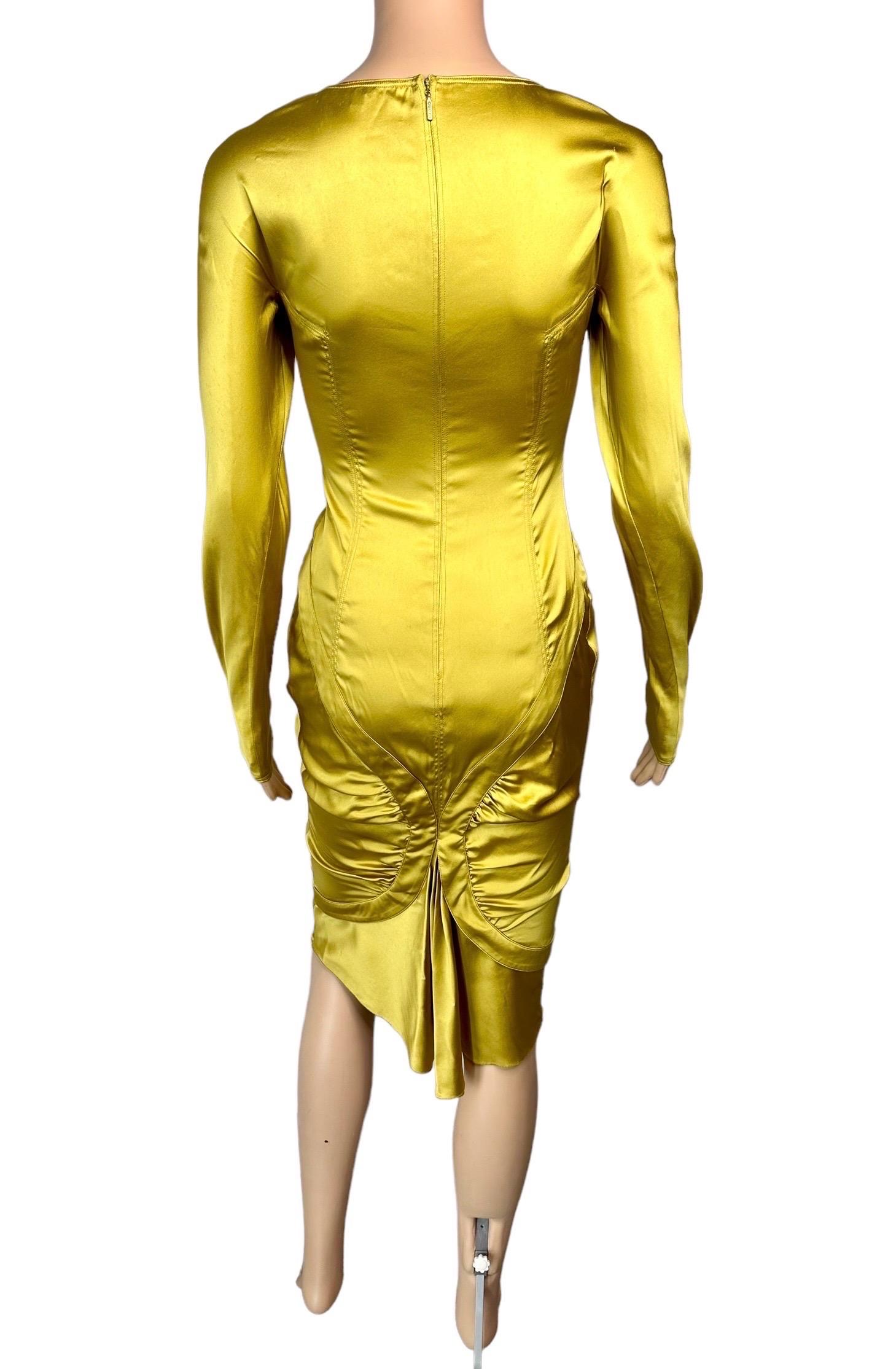 Tom Ford for Gucci F/W 2003 Runway Bodycon Silk Mustard Yellow Midi Dress For Sale 3