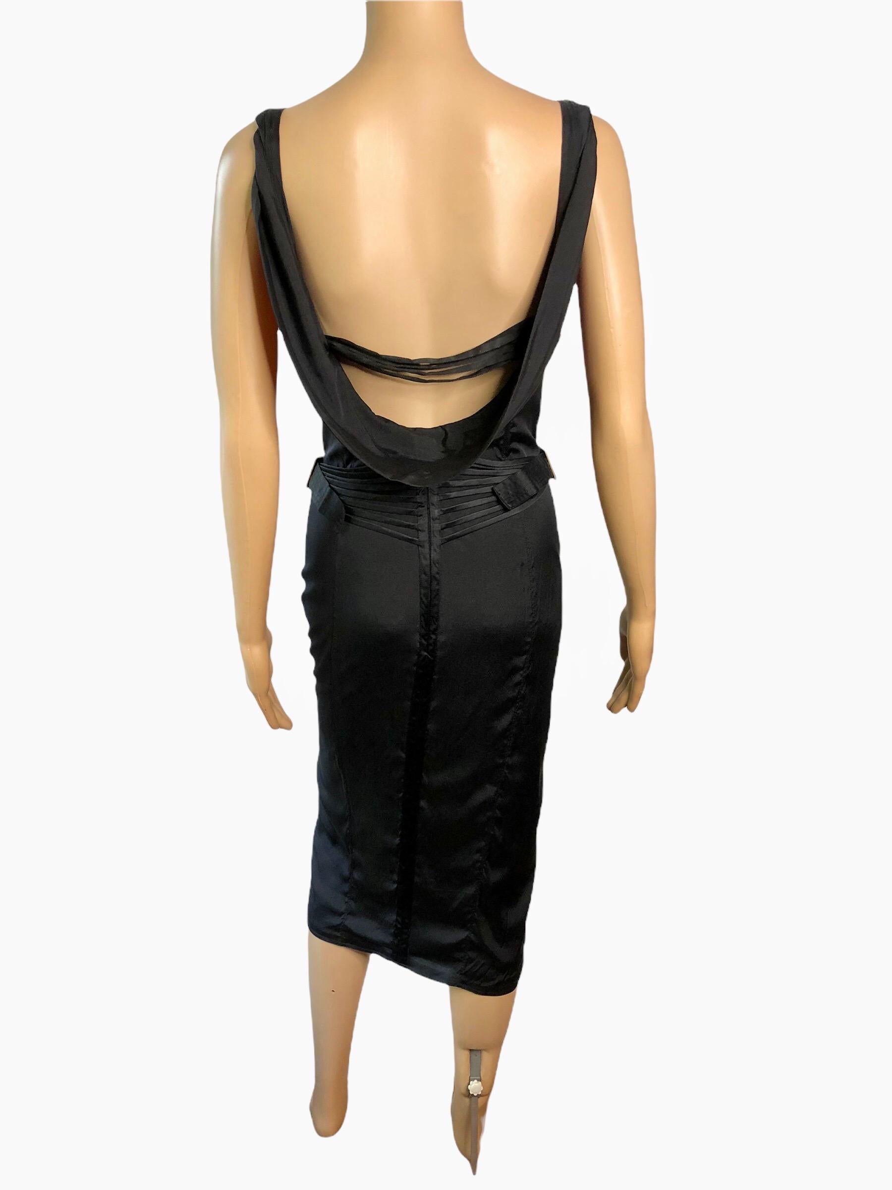 Tom Ford for Gucci F/W 2003 Runway Bustier Corset Silk Black Dress S/M

Tom Ford for Gucci silk black dress with structured bust featuring concealed corset bodice, hook-and-eye closures at center front and concealed zip closure at center back.