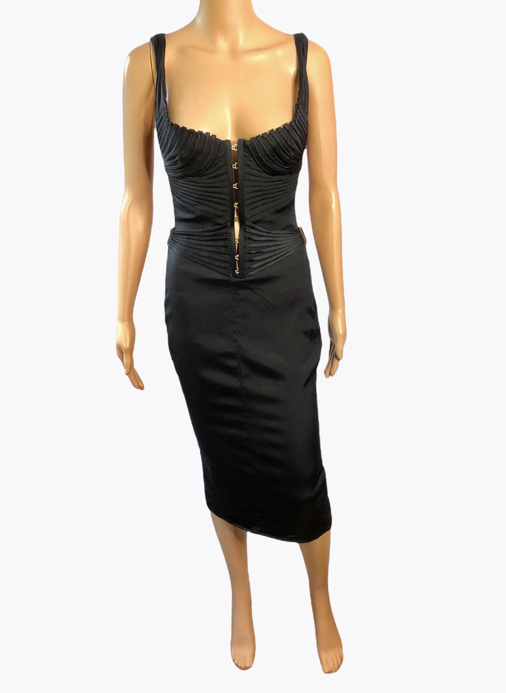Tom Ford for Gucci F/W 2003 Runway Bustier Corset Silk Black Dress In Good Condition For Sale In Naples, FL
