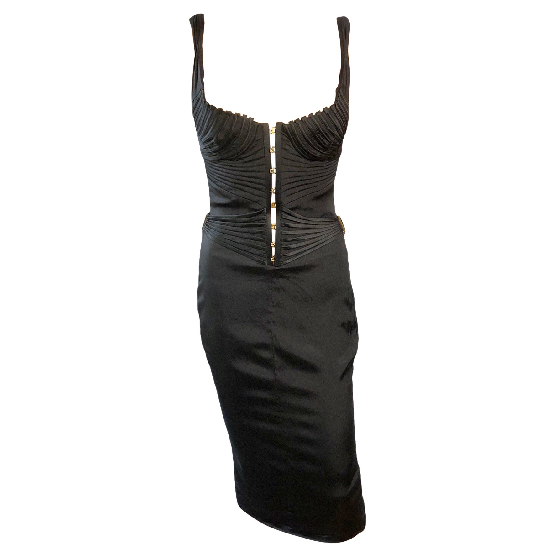 Tom Ford for Gucci A/I 2003: abito nero con corsetto e bustier in seta