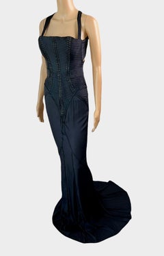 Tom Ford for Gucci F/W 2003 Runway Bustier Corset Silk Black Evening Dress Gown