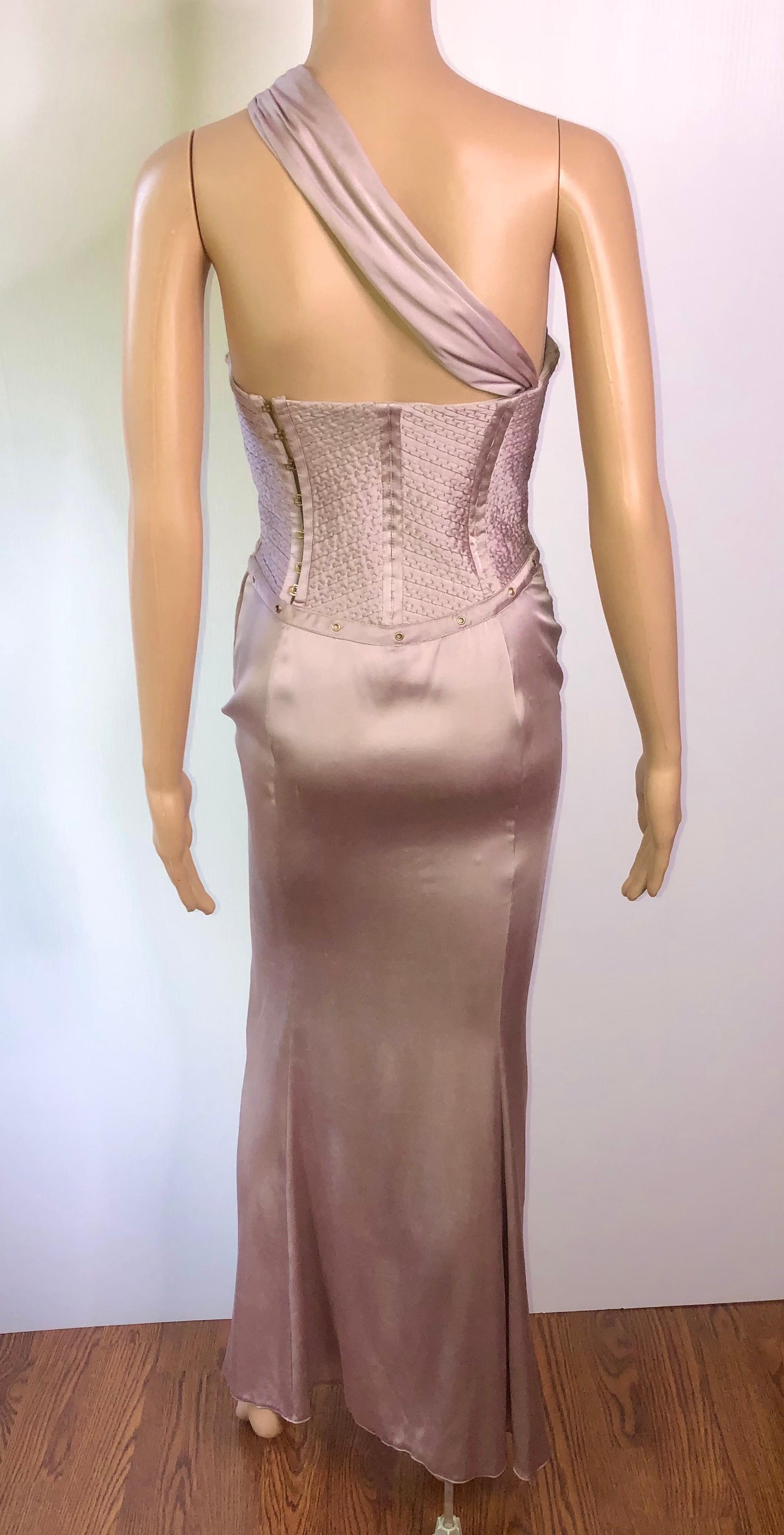 Beige Tom Ford for Gucci F/W 2003 Runway Bustier Corset Silk Evening Dress Gown