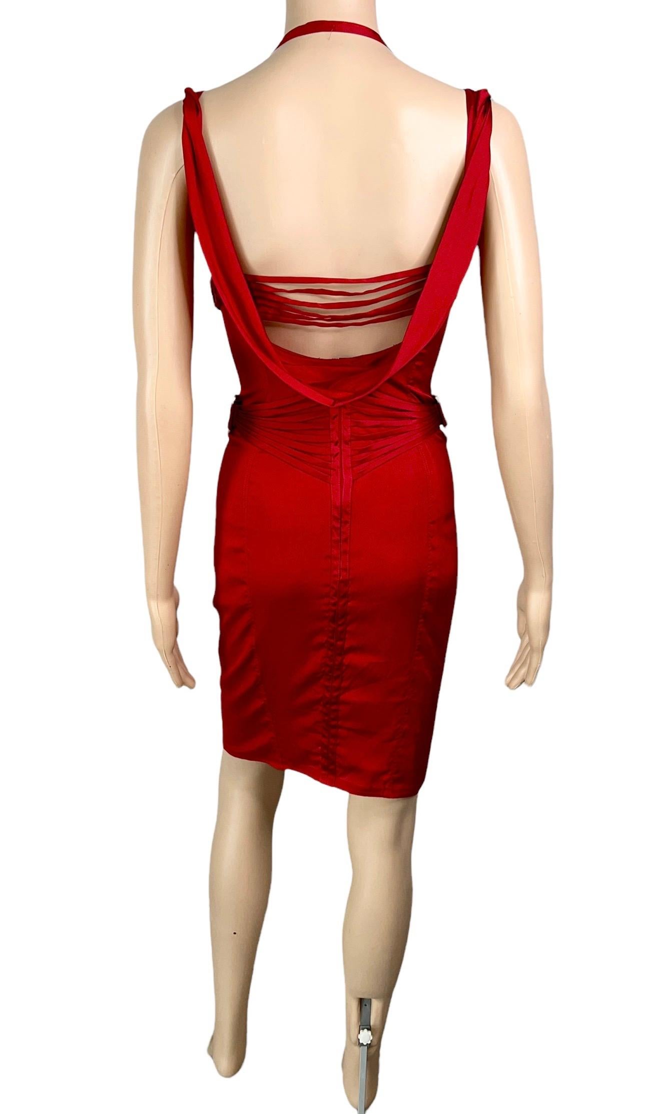 Tom Ford for Gucci F/W 2003 Runway Bustier Corset Silk Red Dress For Sale 4