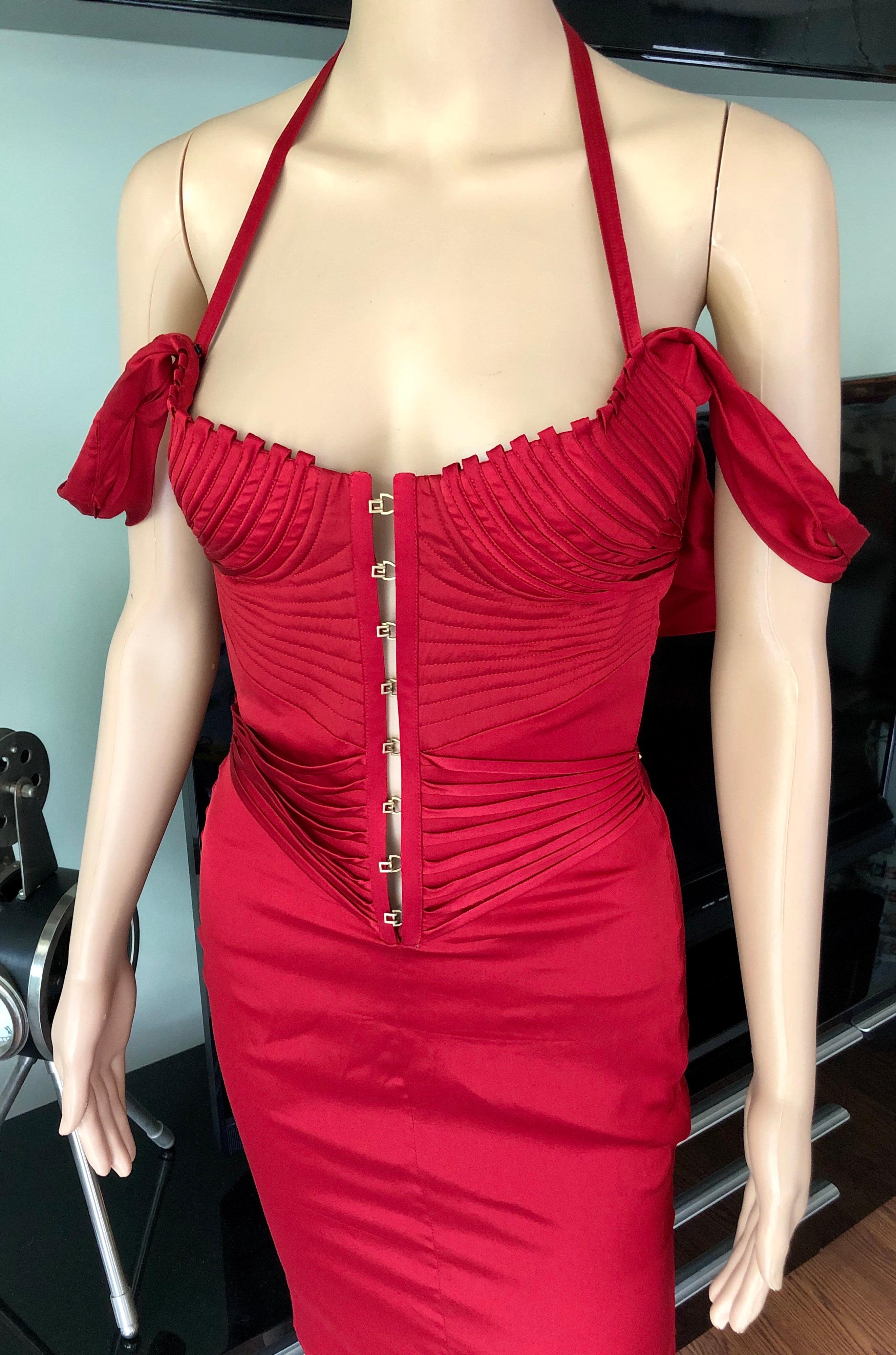 Tom Ford für Gucci F/W 2003 Laufsteg Bustier Korsett Seide Rotes Kleid für Damen oder Herren