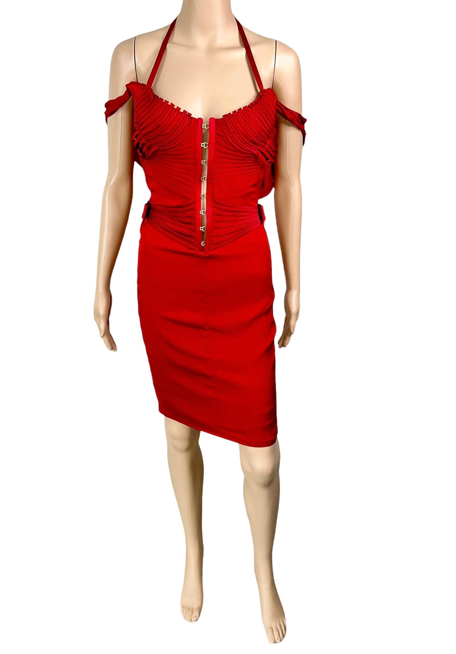 Women's or Men's Tom Ford for Gucci F/W 2003 Runway Bustier Corset Silk Red Dress For Sale