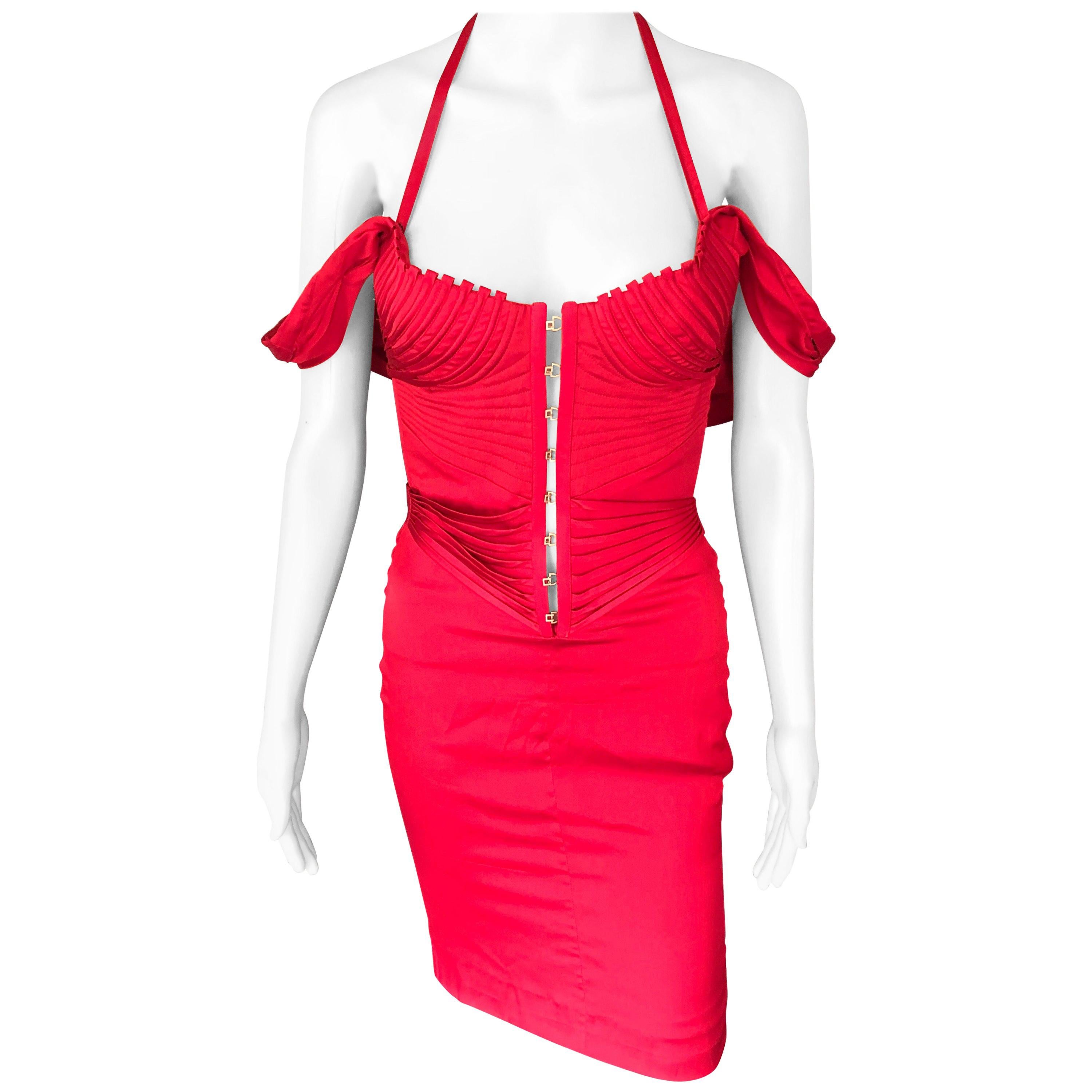 Tom Ford for Gucci F/W 2003 Runway Bustier Corset Silk Red Dress at 1stDibs