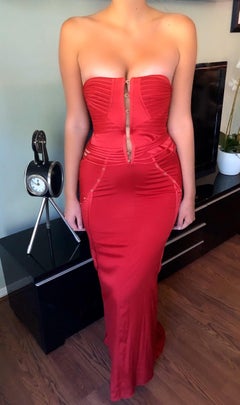 Tom Ford for Gucci F/W 2003 Runway Bustier Corset Silk Red Dress Gown