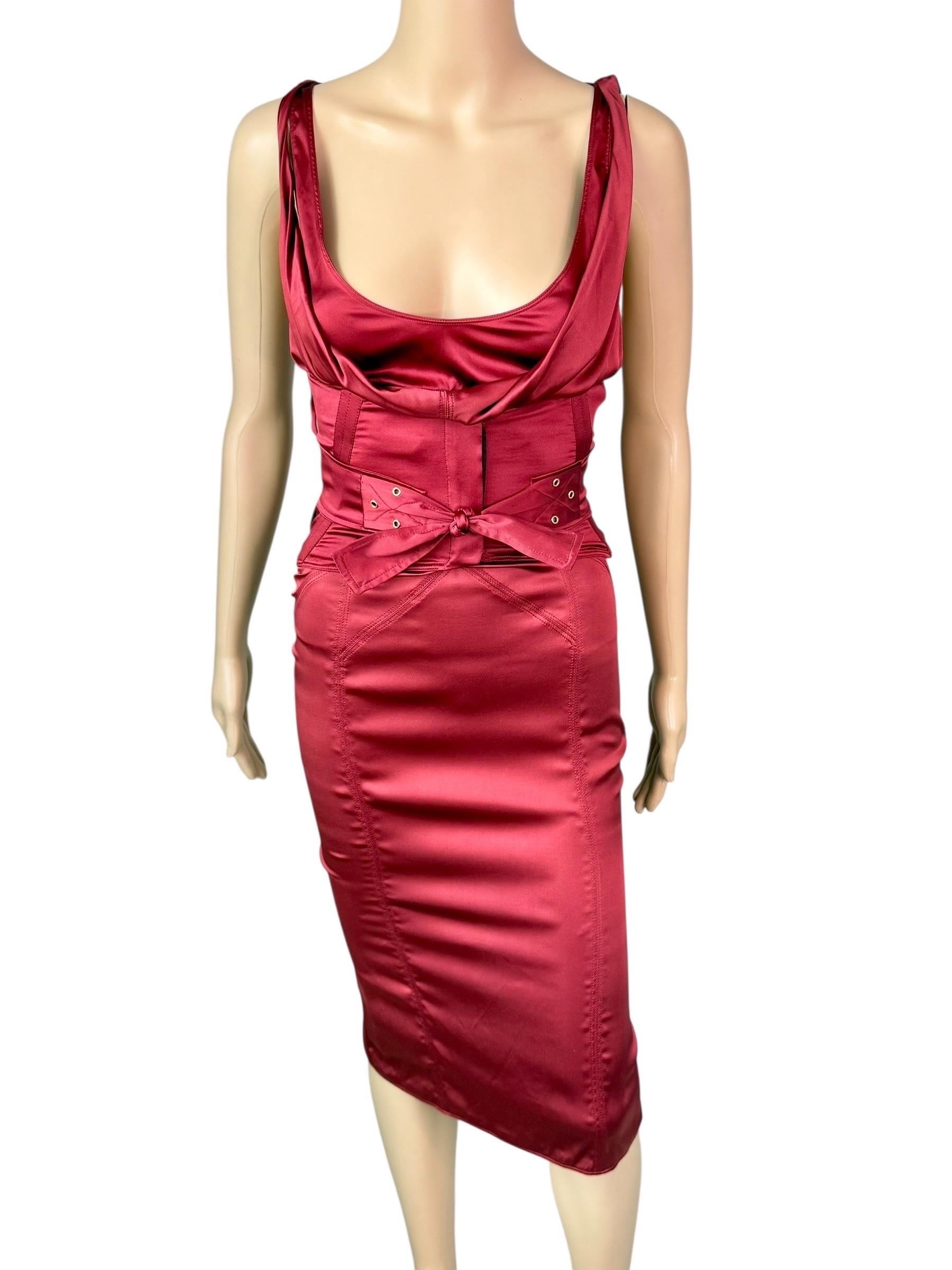 Women's or Men's Tom Ford for Gucci F/W 2003 Runway Corset Belt Cutout Bustier Silk Red Dress For Sale