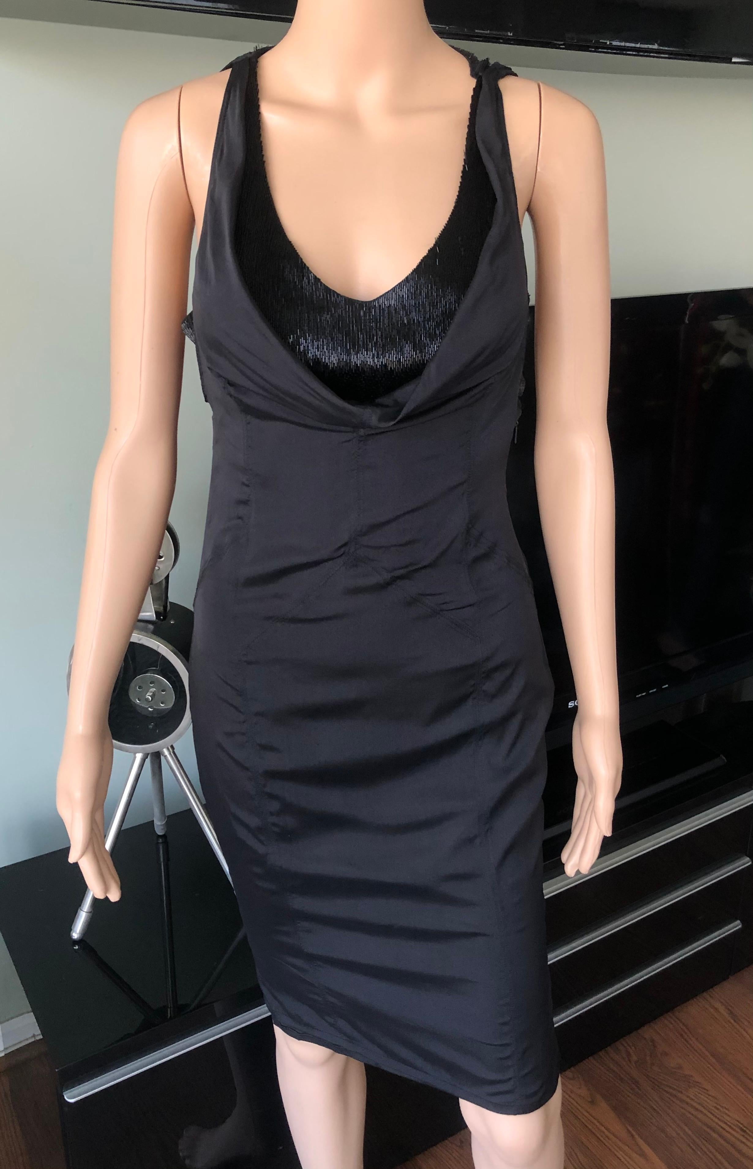 Tom Ford for Gucci F/W 2003 Runway Embellished Cutout Bustier Silk Black Dress In Good Condition For Sale In Naples, FL