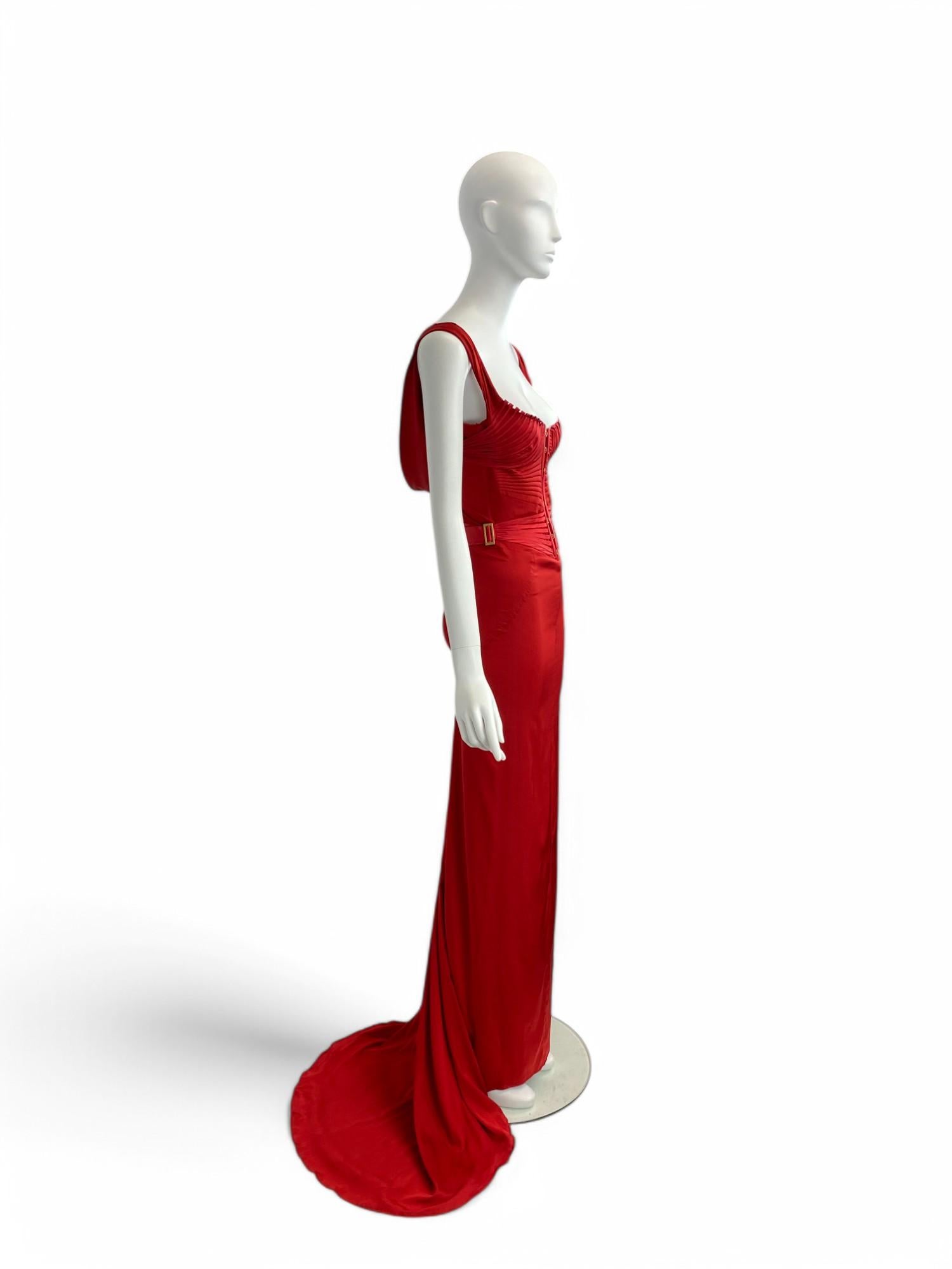 Gray Tom Ford for Gucci F/W 2003 Runway, Red Silk Corset Gown Sz: IT 40 For Sale