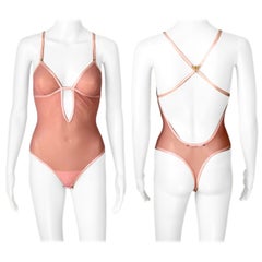 Tom Ford for Gucci F/W 2003 Sheer Mesh G Logo Bondage Bodysuit Lingerie