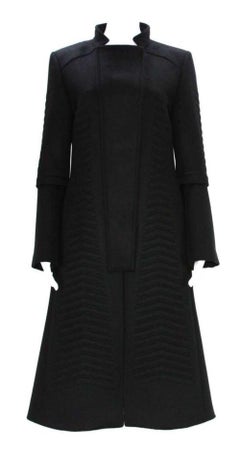 Tom Ford for Gucci F/W 2004 Black Angora Wool Chevron Pattern Coat with Belt  42