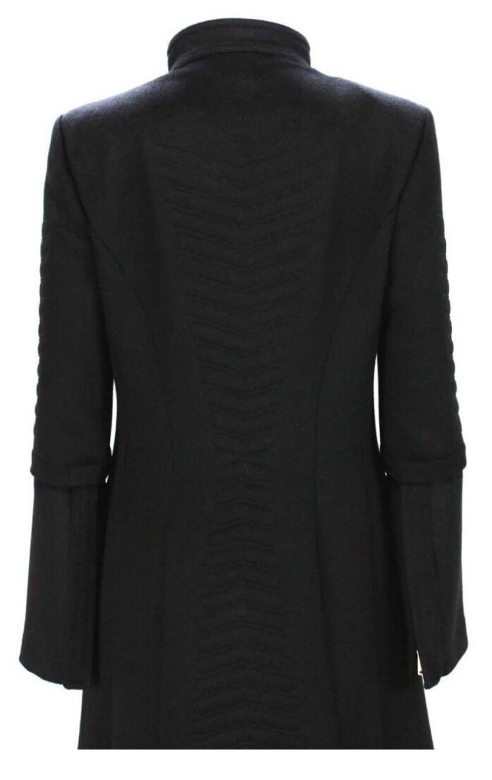 Tom Ford for Gucci F/W 2004 Black Angora Wool Chevron Pattern Coat with Belt  42 For Sale 1
