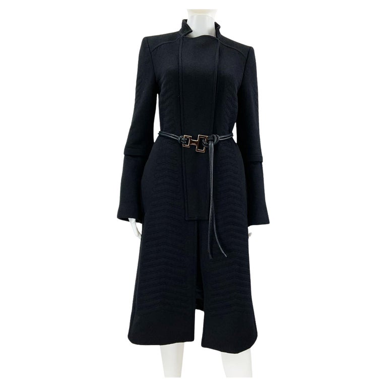 Tom Ford for Gucci F/W 2004 Black Angora Wool Chevron Pattern Coat 