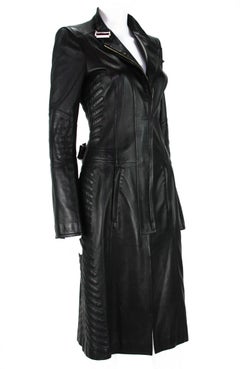 Tom Ford for Gucci F/W 2004 Chevron Quilting Black Soft Leather Coat It 40 US 4
