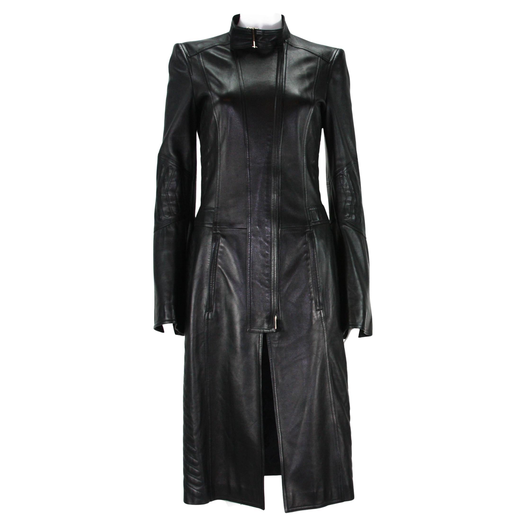 Tom Ford for Gucci F/W 2004 Chevron Quilting Black Soft Leather Coat It 40 US 4