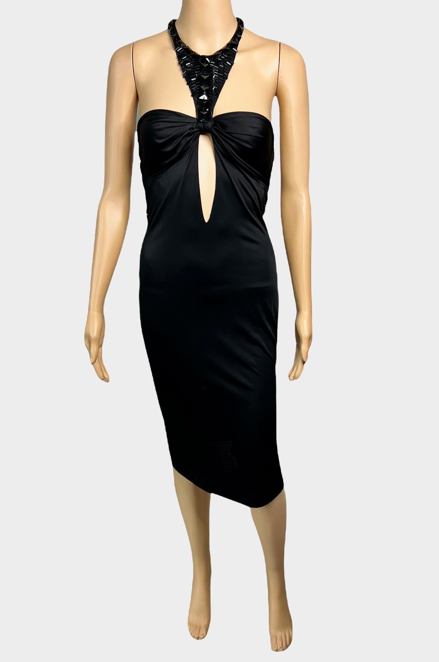 Tom Ford for Gucci F/W 2004 Embellished Plunging Cutout Black Evening Dress  For Sale 6