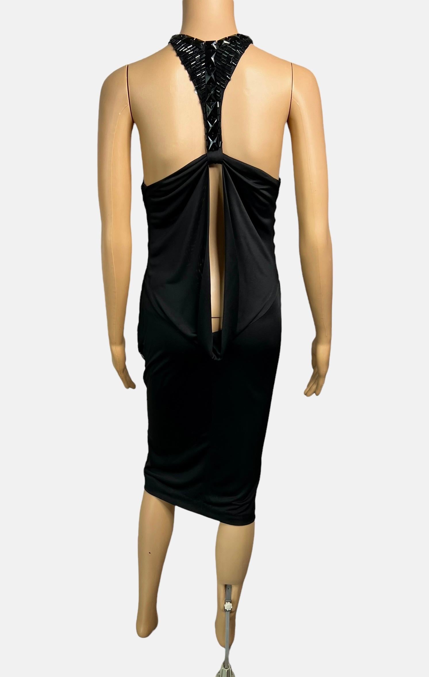 Tom Ford for Gucci F/W 2004 Embellished Plunging Cutout Black Evening Dress  For Sale 7