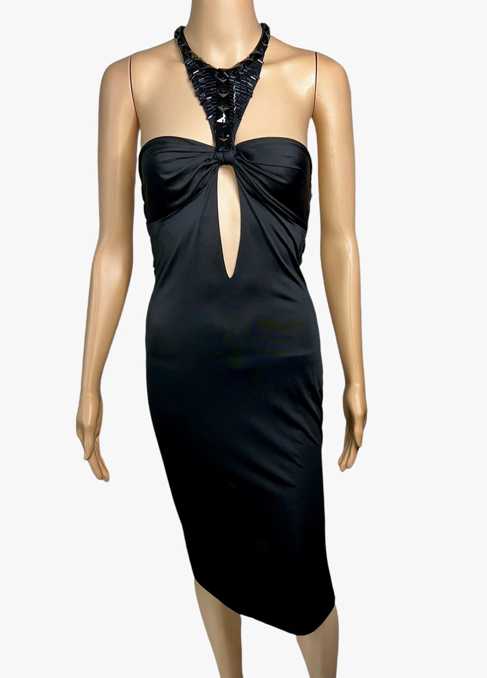 Tom Ford for Gucci F/W 2004 Embellished Plunging Cutout Black Evening Dress  In Excellent Condition For Sale In Naples, FL