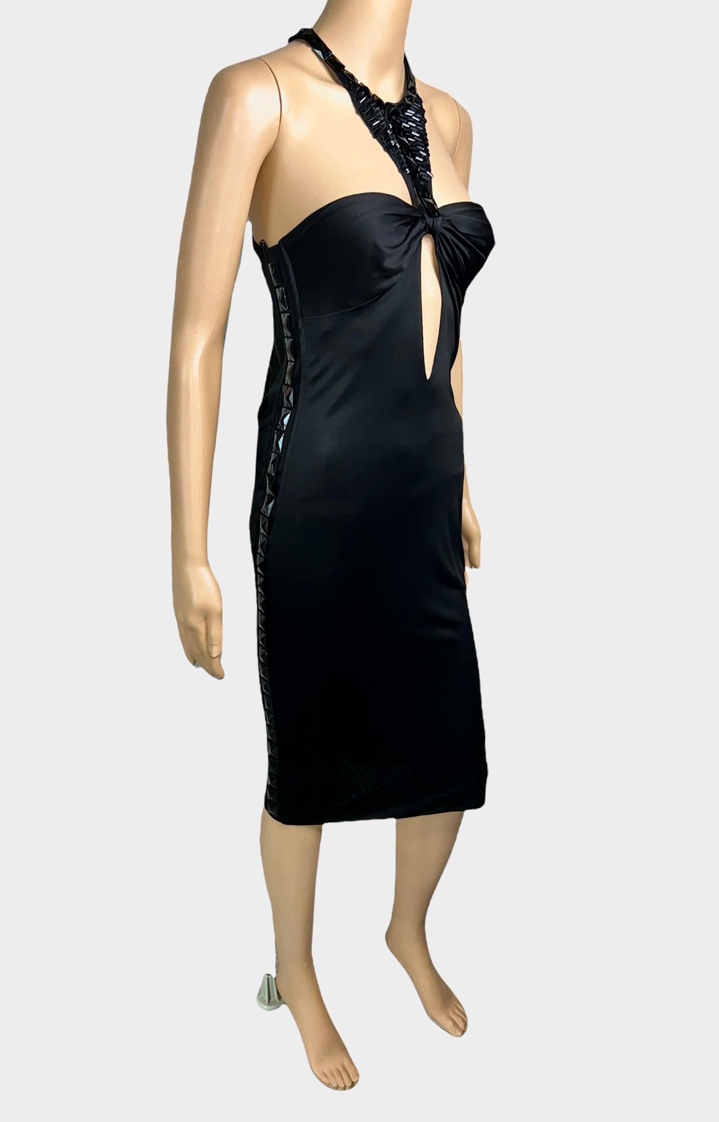 Women's Tom Ford for Gucci F/W 2004 Embellished Plunging Cutout Black Evening Dress  For Sale