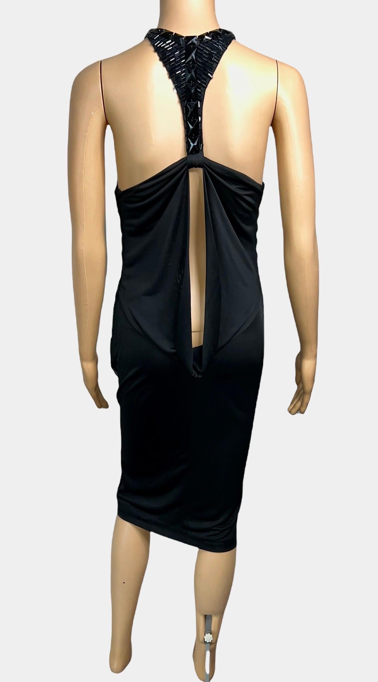 Tom Ford for Gucci F/W 2004 Embellished Plunging Cutout Black Evening Dress  For Sale 1