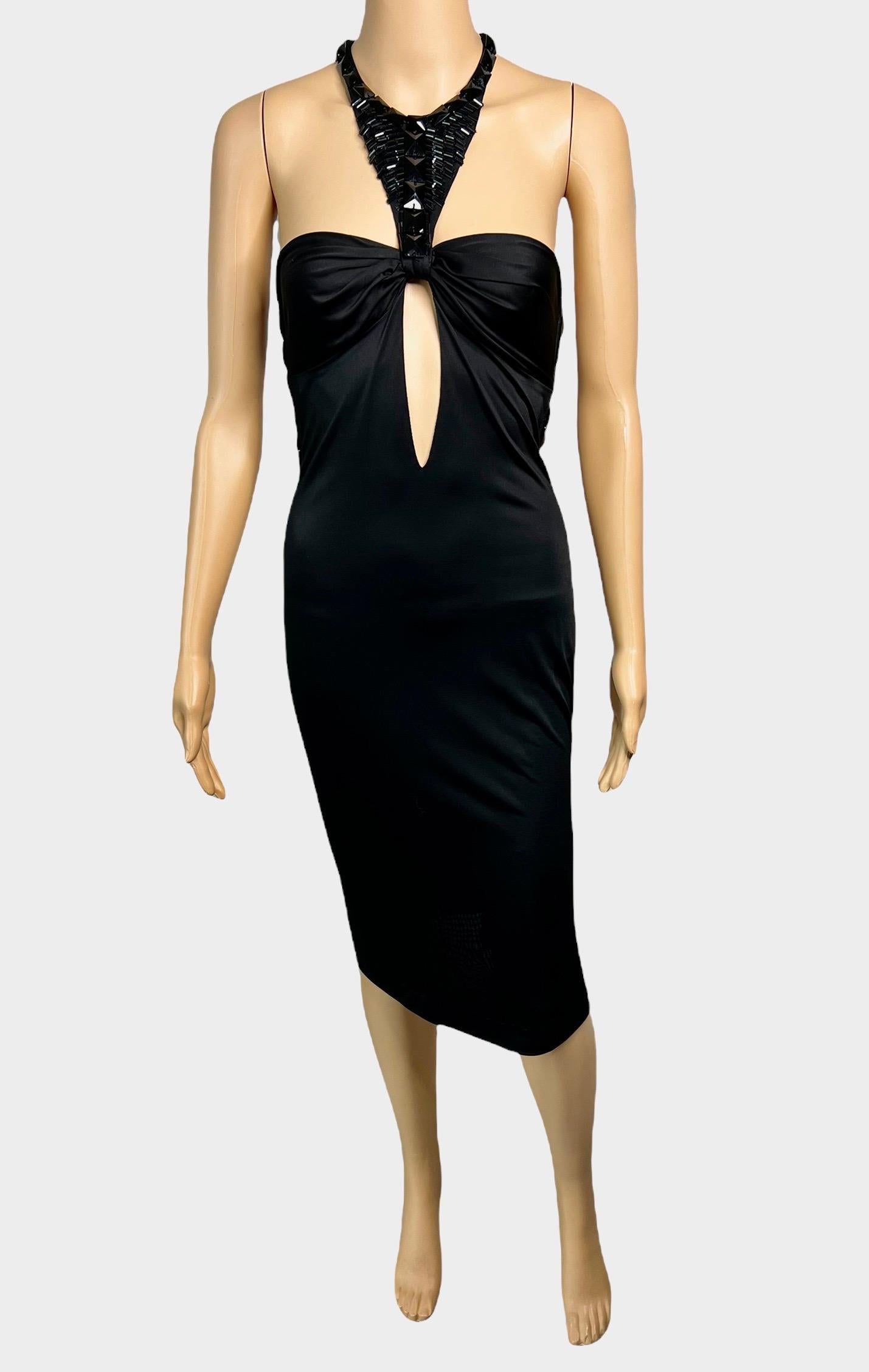 Tom Ford for Gucci F/W 2004 Embellished Plunging Cutout Black Evening Dress  For Sale 2