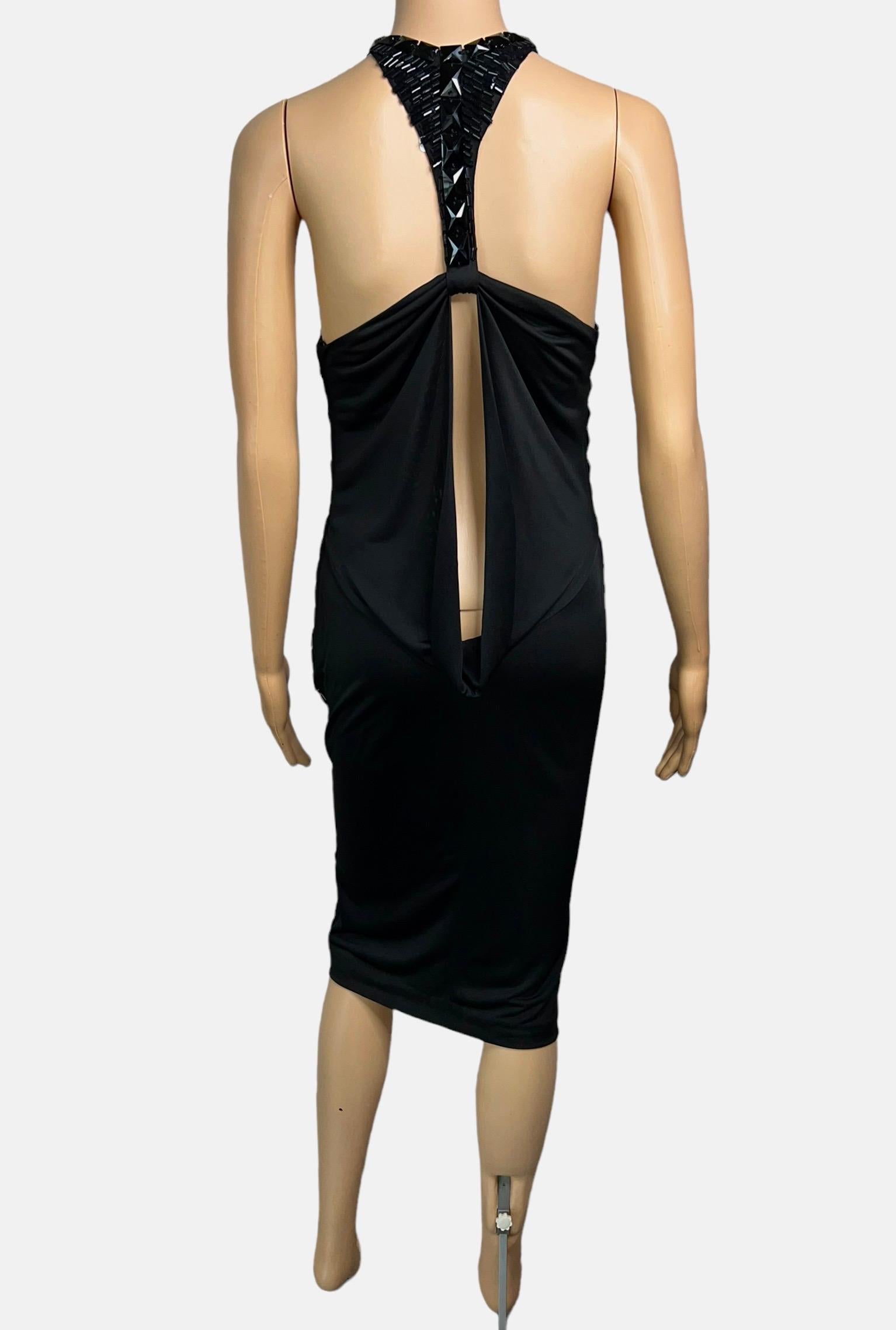 Tom Ford for Gucci F/W 2004 Embellished Plunging Cutout Black Evening Dress  For Sale 3