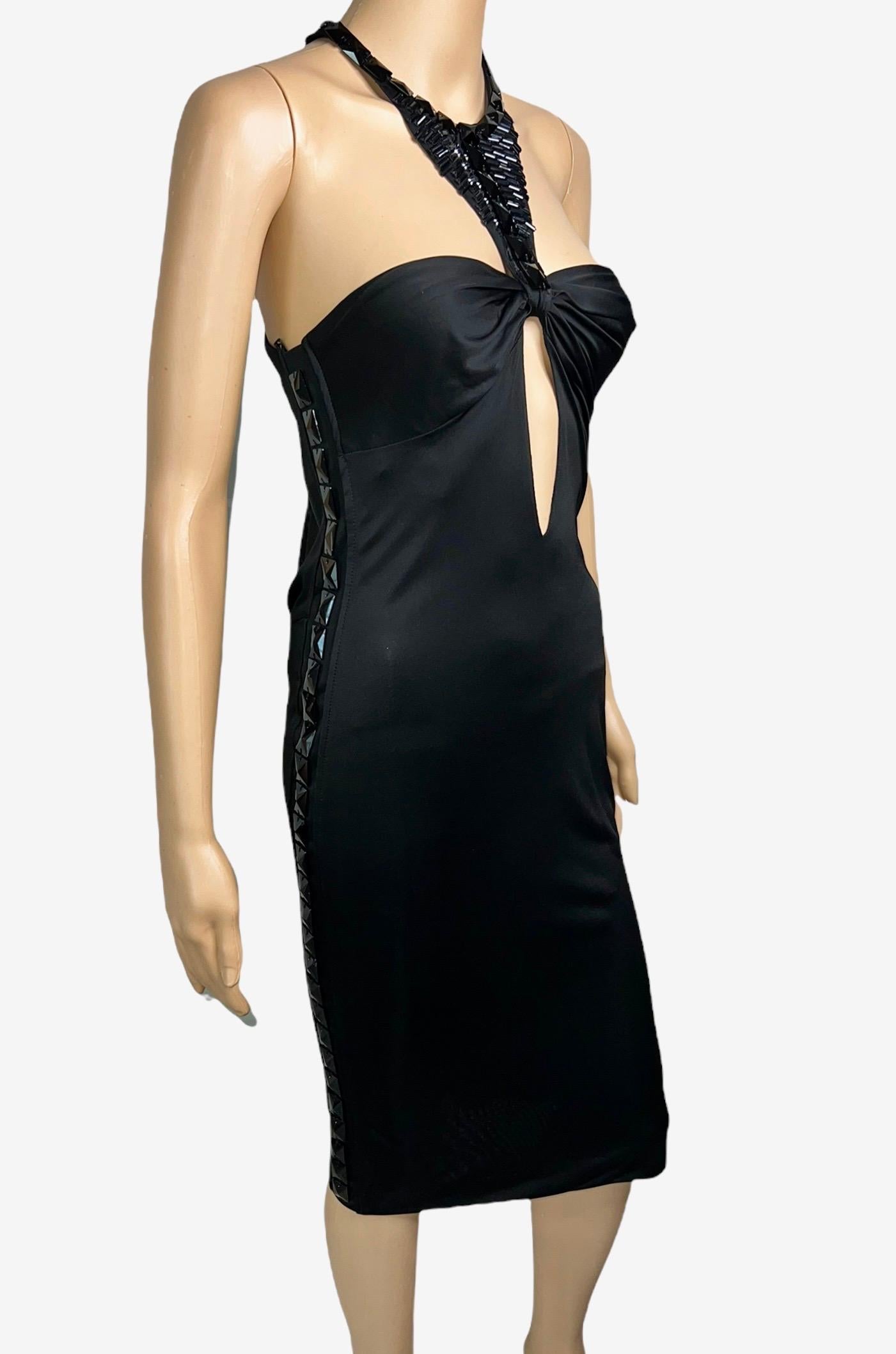 Tom Ford for Gucci F/W 2004 Embellished Plunging Cutout Black Evening Dress  For Sale 4