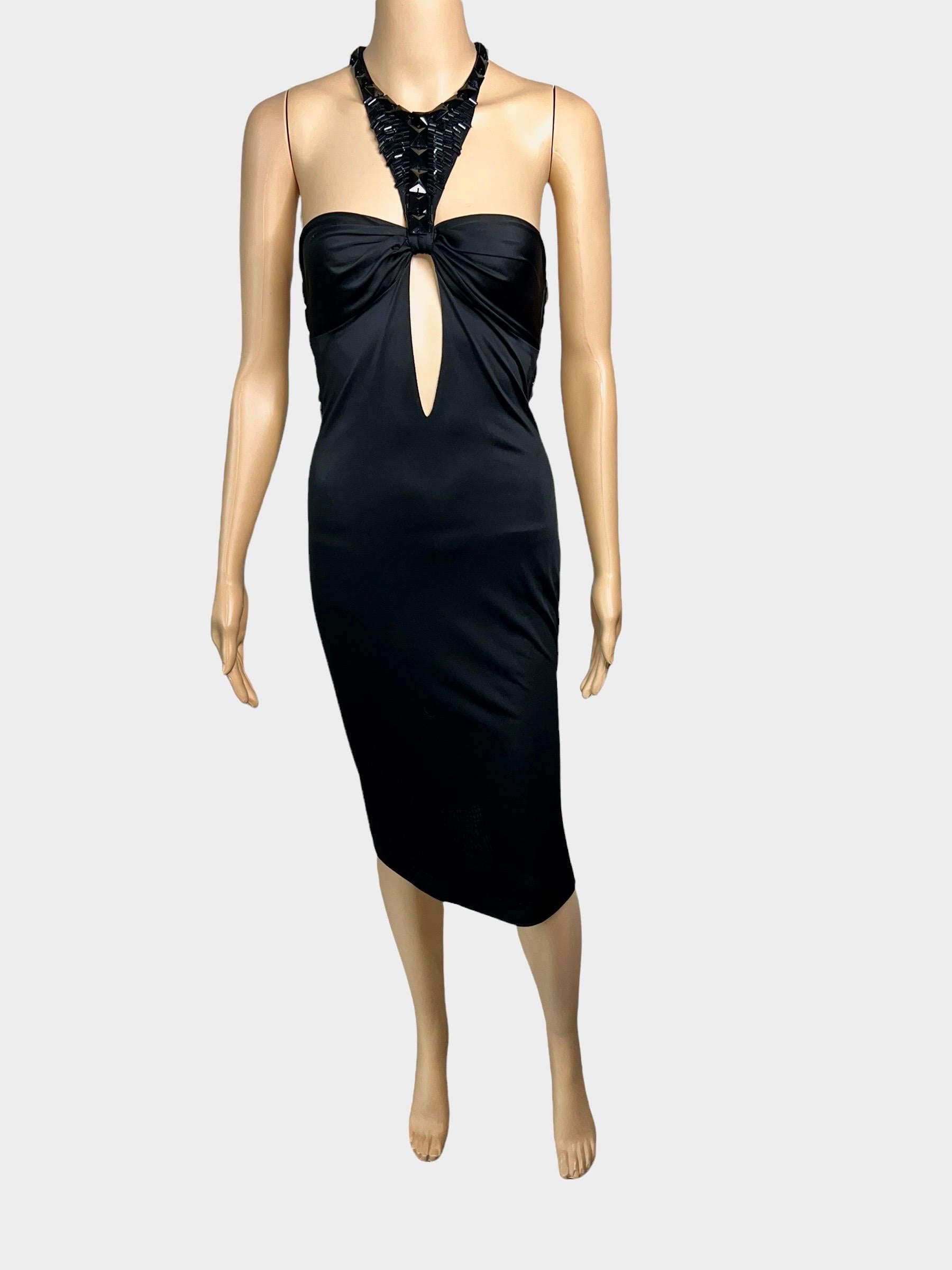 Tom Ford for Gucci F/W 2004 Embellished Plunging Cutout Black Evening Dress  For Sale 5