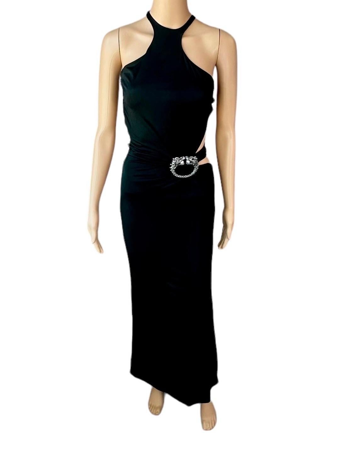 Tom Ford for Gucci F/W 2004 Embellished Plunging Cutout Black Evening Dress Gown 6