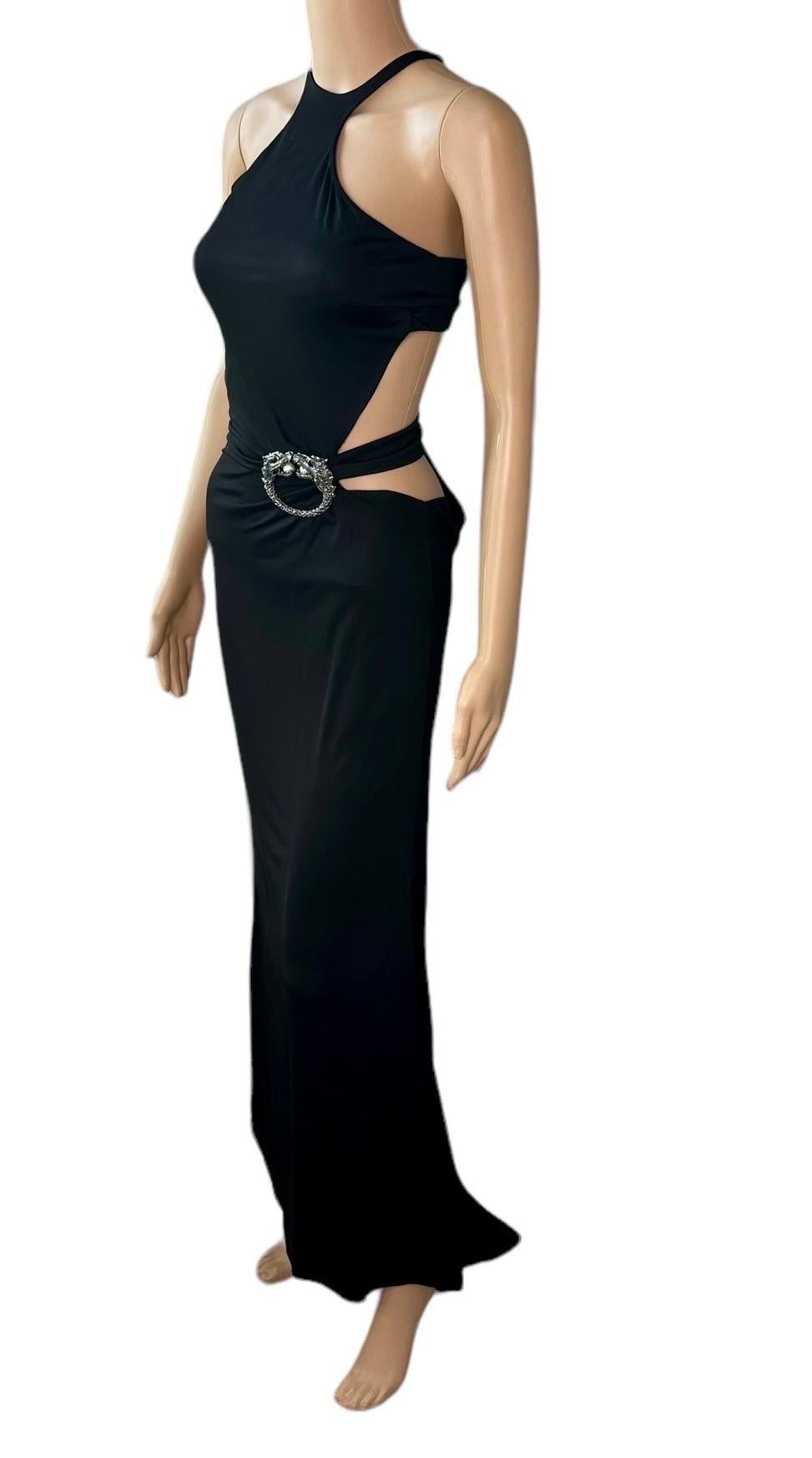 Tom Ford for Gucci F/W 2004 Embellished Plunging Cutout Black Evening Dress Gown For Sale 7
