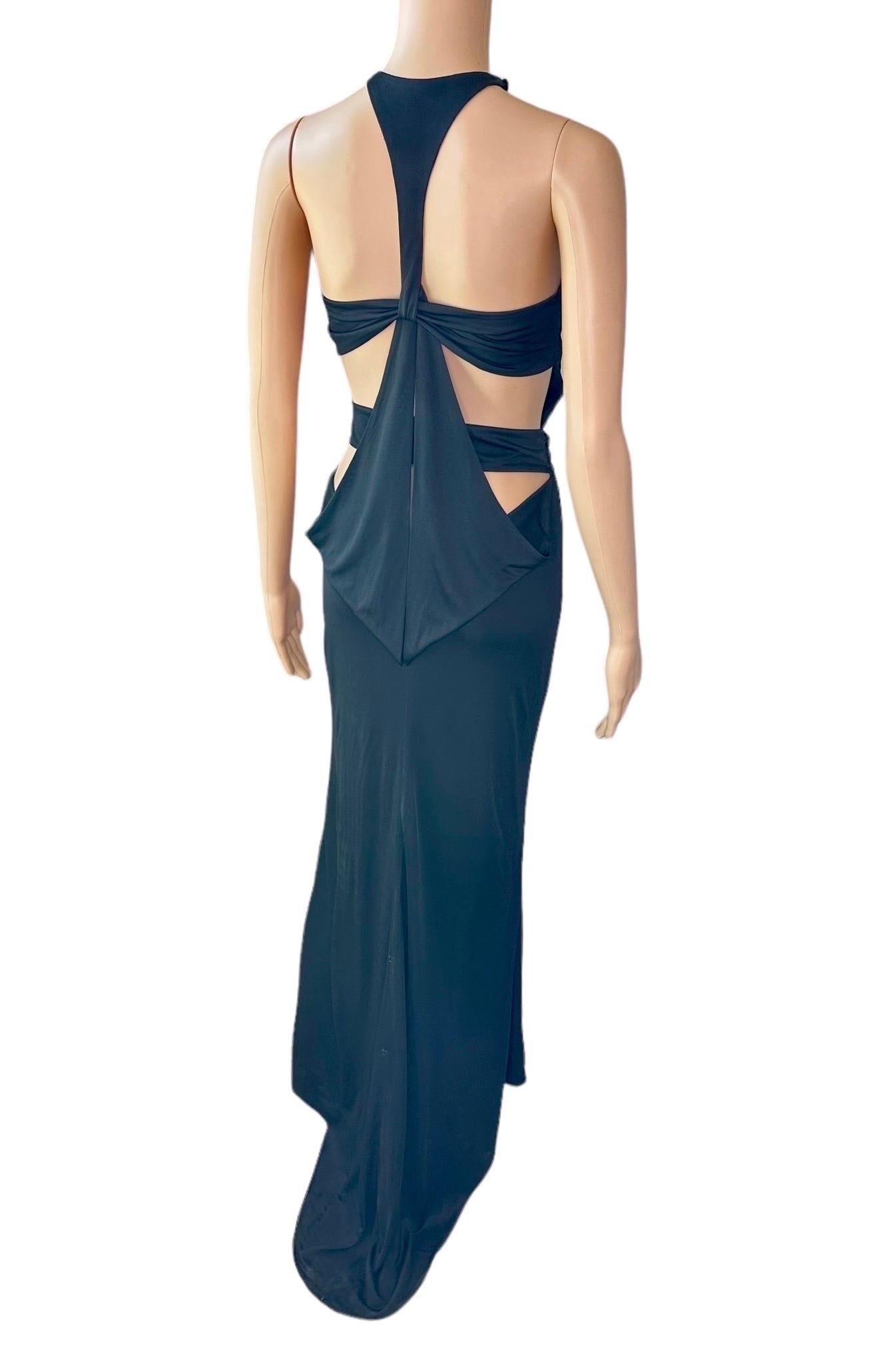 Tom Ford for Gucci F/W 2004 Embellished Plunging Cutout Black Evening Dress Gown For Sale 8
