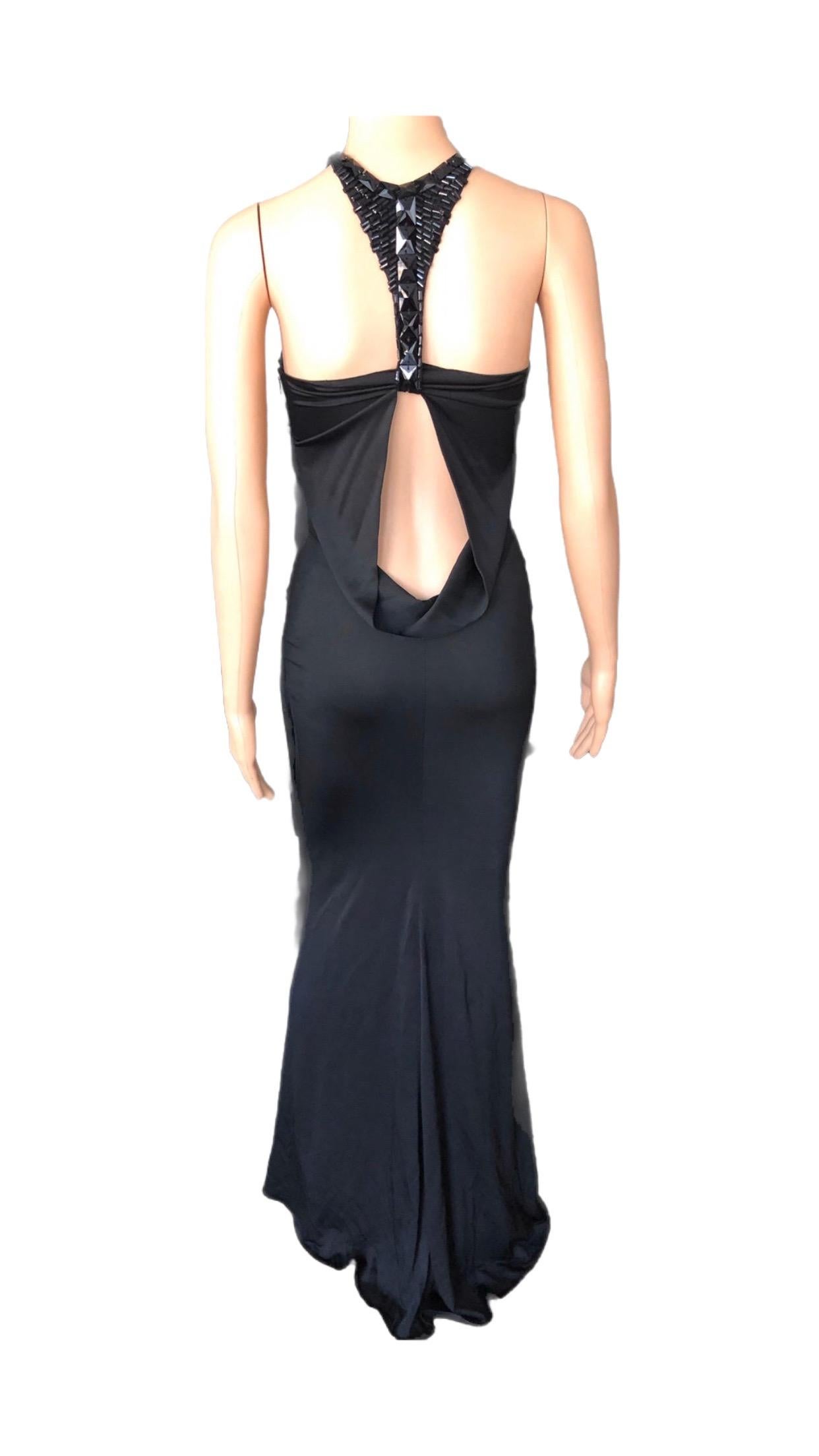 Tom Ford for Gucci F/W 2004 Embellished Plunging Cutout Black Evening Dress Gown For Sale 7