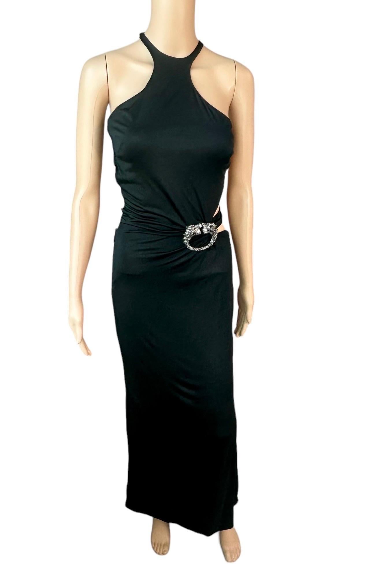 Tom Ford for Gucci F/W 2004 Embellished Plunging Cutout Black Evening Dress Gown For Sale 9