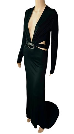 Tom Ford for Gucci F/W 2004 Embellished Plunging Cutout Black Evening Dress Gown