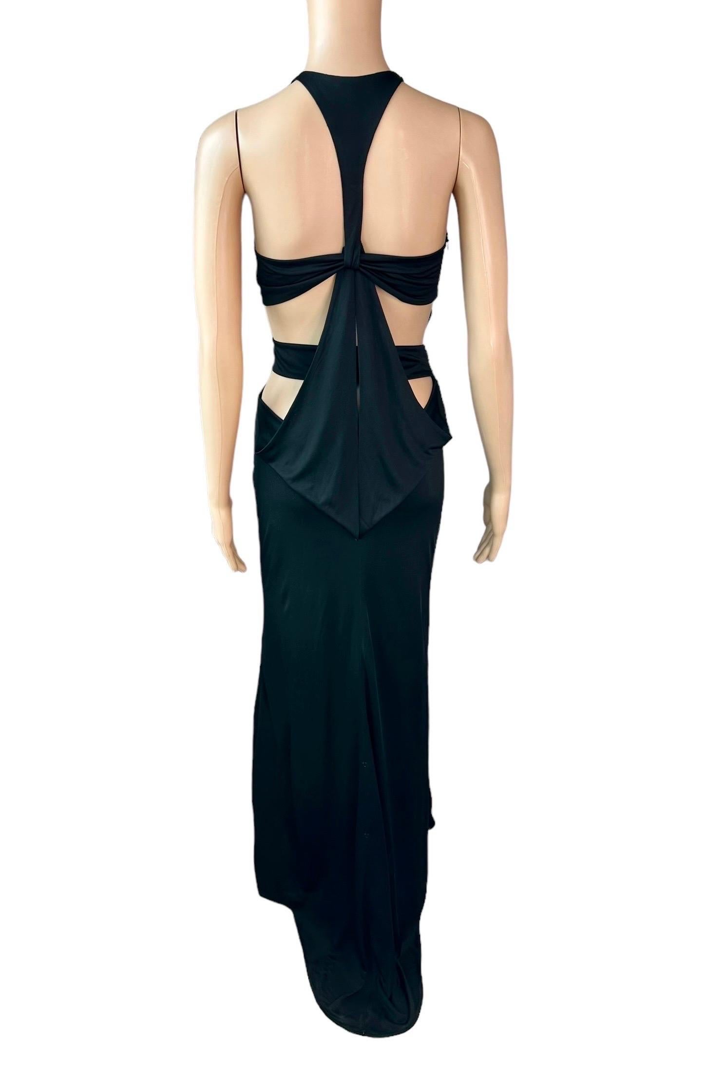 Tom Ford for Gucci F/W 2004 Embellished Plunging Cutout Black Evening Dress Gown In Good Condition For Sale In Naples, FL