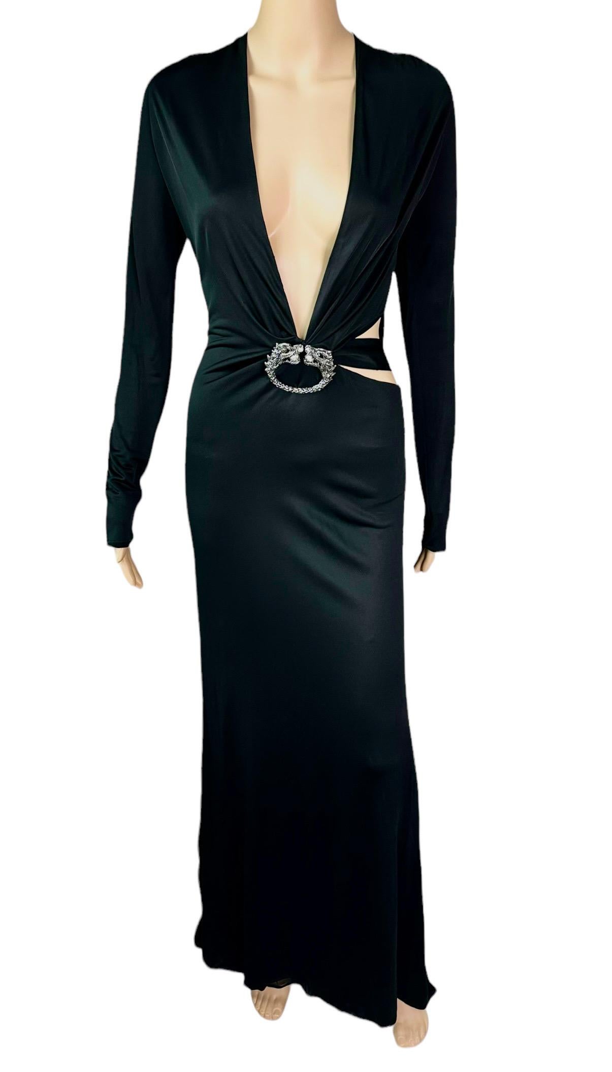 Women's Tom Ford for Gucci F/W 2004 Embellished Plunging Cutout Black Evening Dress Gown For Sale